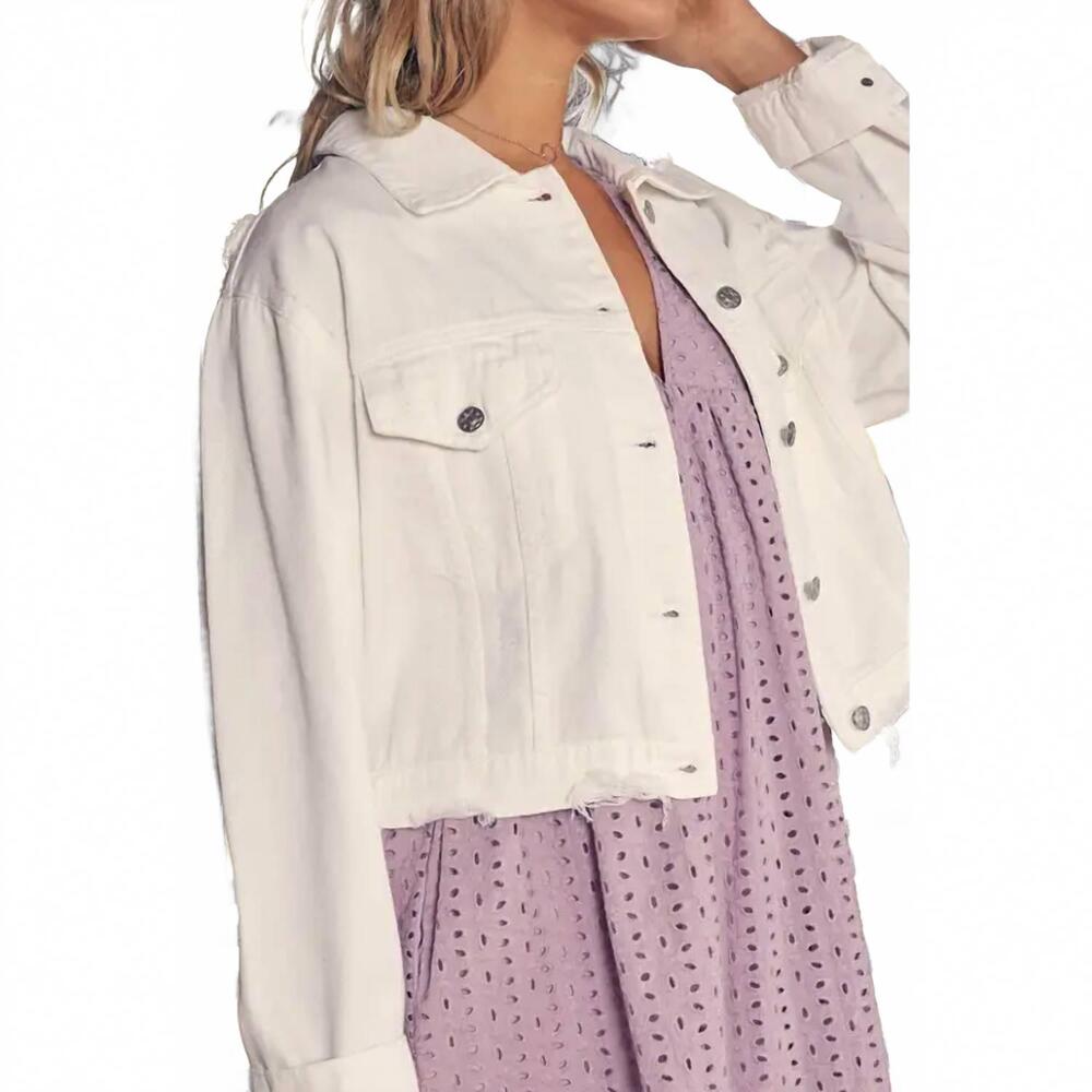 NEW MUSTARD SEED distressed denim jacket in white